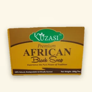 Kunza Premium African Black Soap 200g bar - front view, natural handcrafted soap from Ghana
