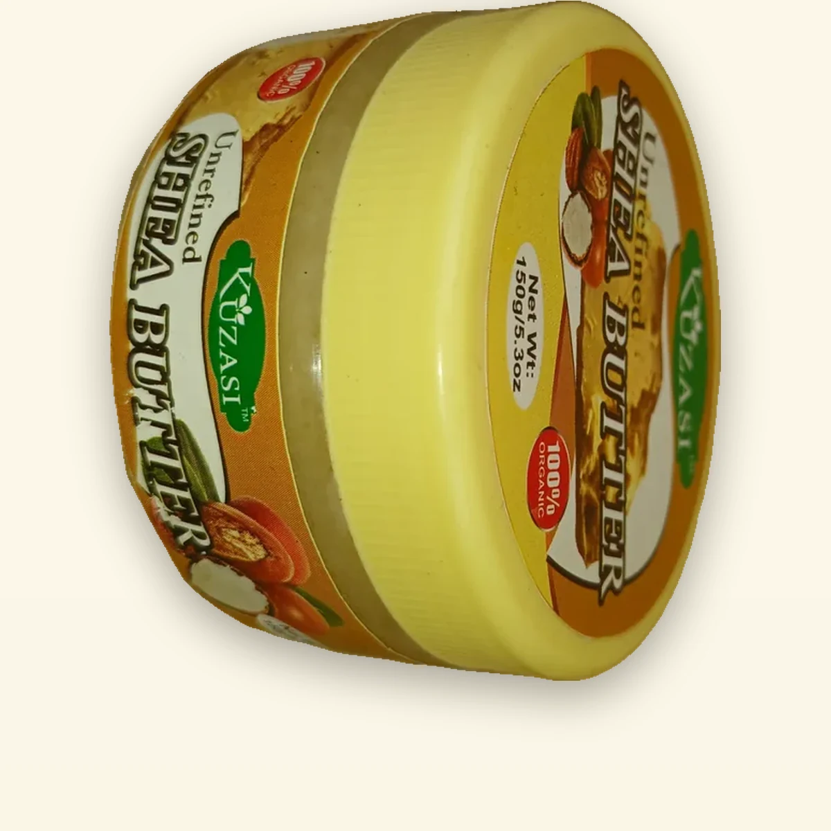 Kunza Unrefined Shea Butter 150g jar - side view, ethically sourced African shea butter